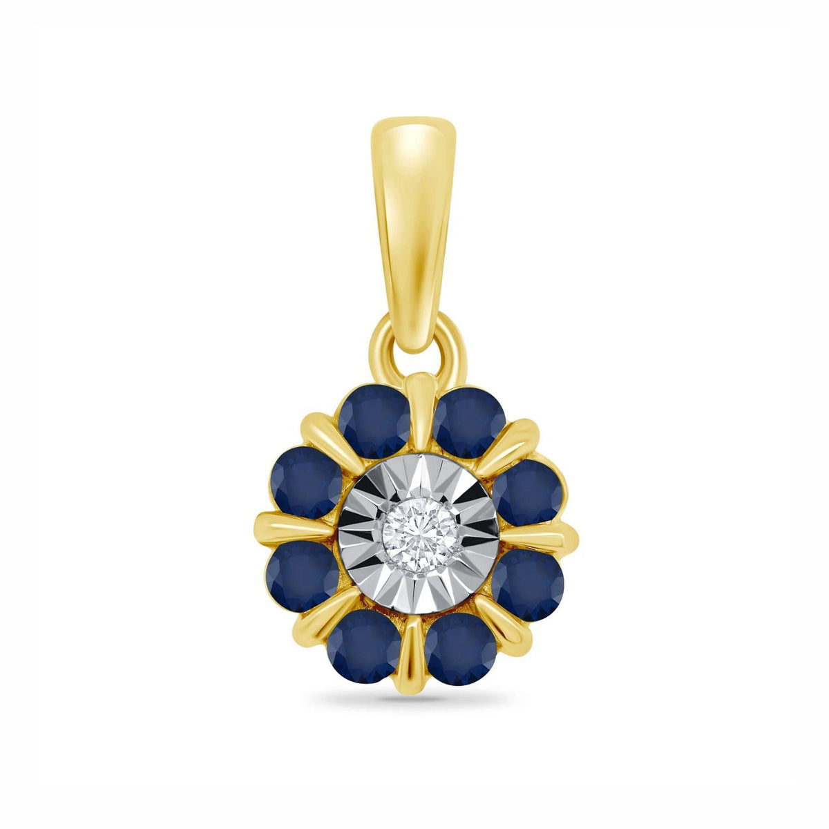 Illusion Diamond and Sapphire 9ct Yellow Gold Pendant - Michael Jones Jeweller