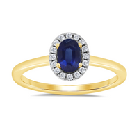 Sapphire and Diamond Halo 9ct Yellow Gold Ring