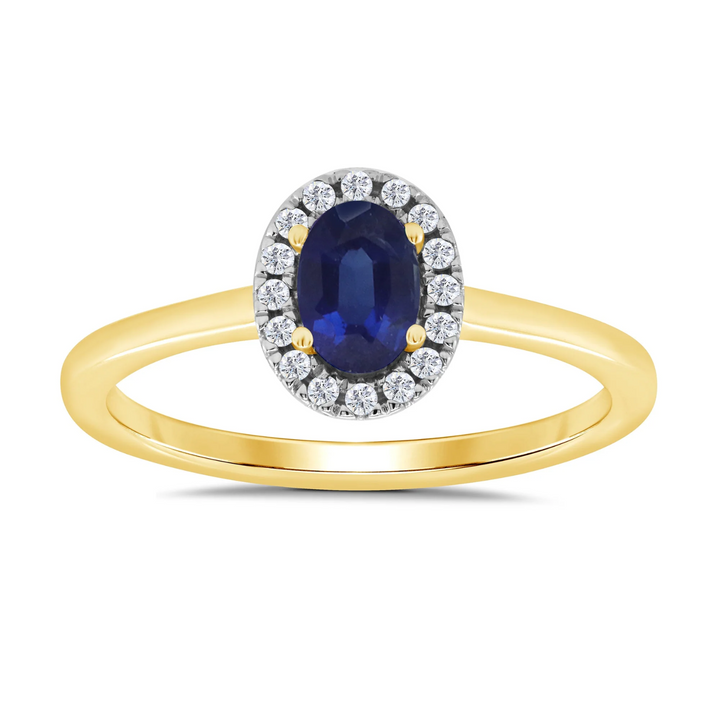 Sapphire and Diamond Halo 9ct Yellow Gold Ring