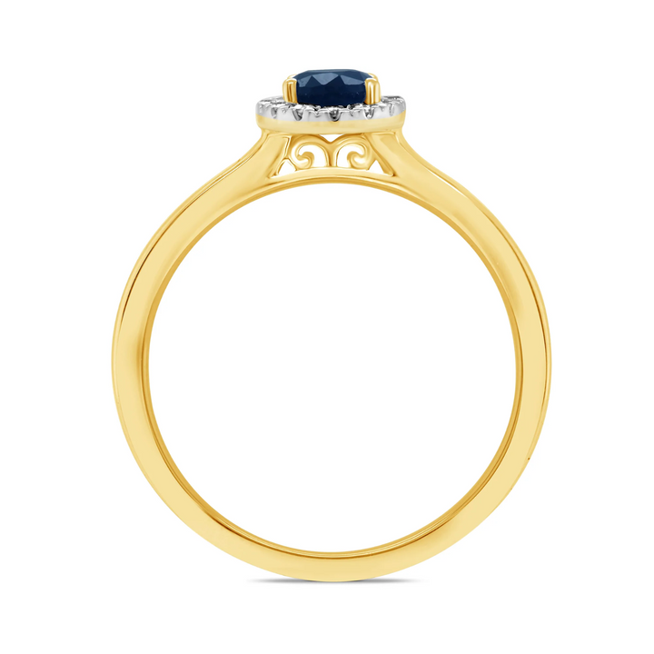 Sapphire and Diamond Halo 9ct Yellow Gold Ring