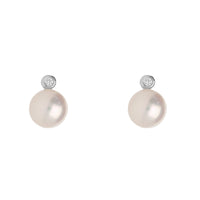 Cultured Pearl and Diamond 7mm 18ct White Gold Earrings - Michael Jones Jeweller