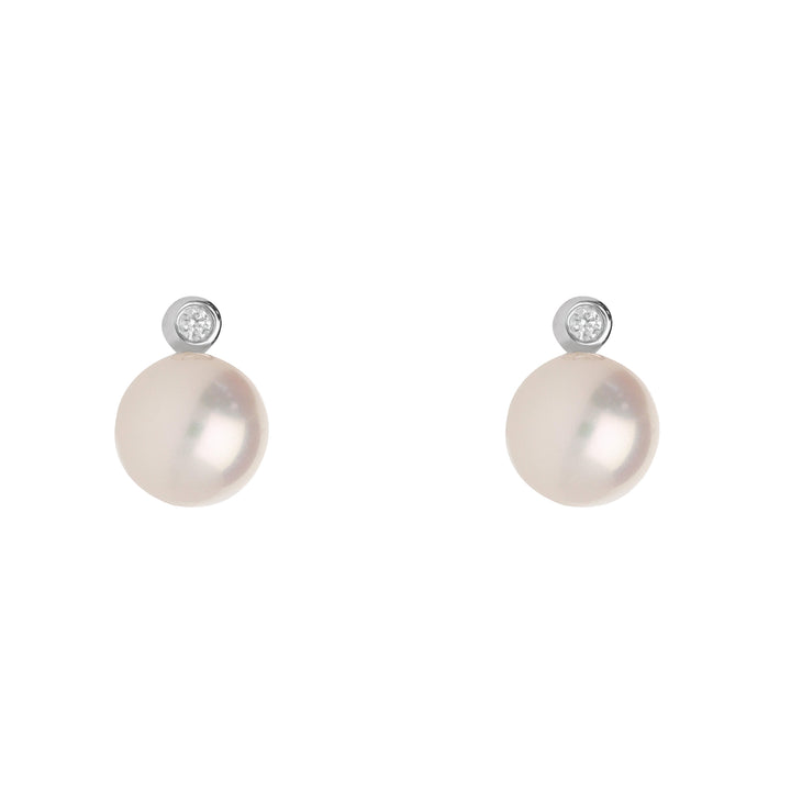 Cultured Pearl and Diamond 7mm 18ct White Gold Earrings - Michael Jones Jeweller