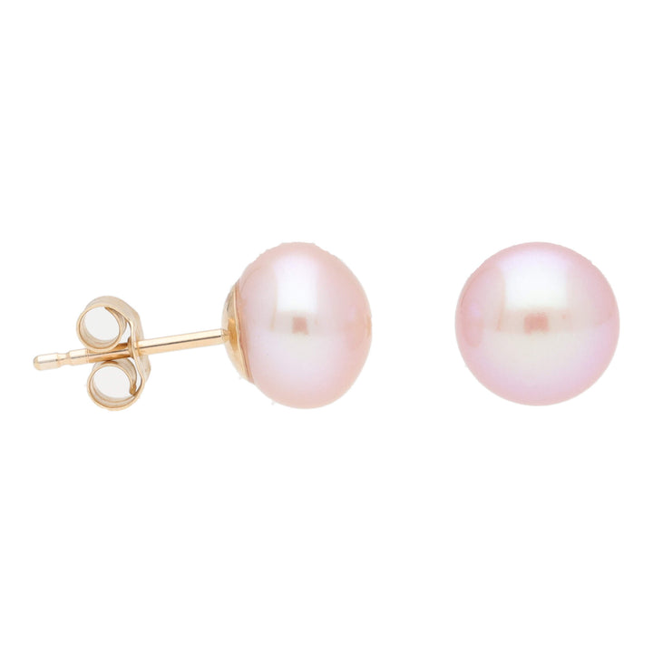 Pink Freshwater 8mm Pearl 9ct Yellow Gold Earrings