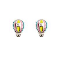 D for Diamond Enamel Hot Air Balloon Silver Stud Earrings