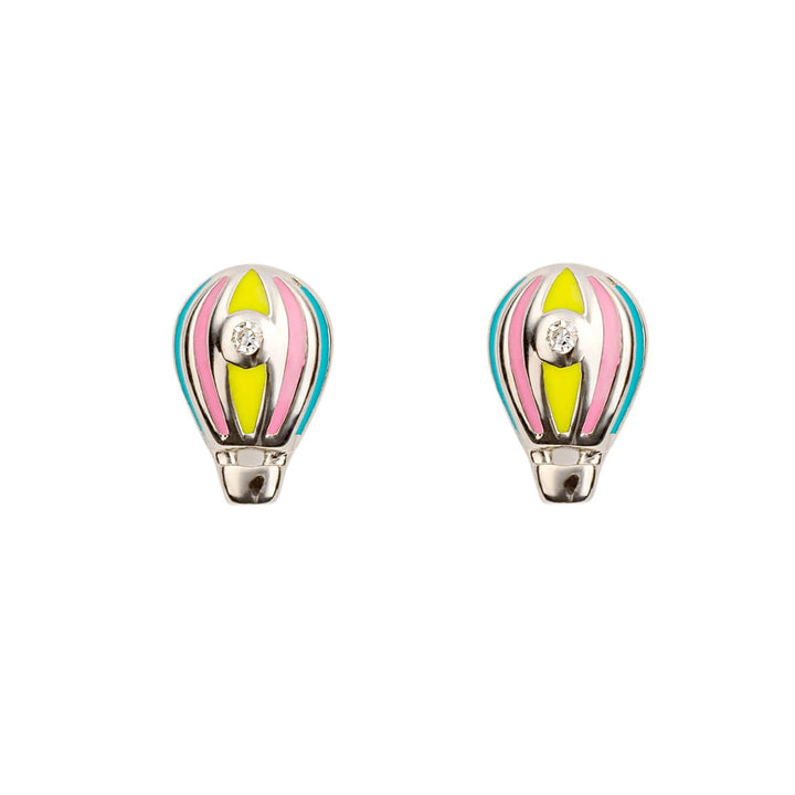 D for Diamond Enamel Hot Air Balloon Silver Stud Earrings