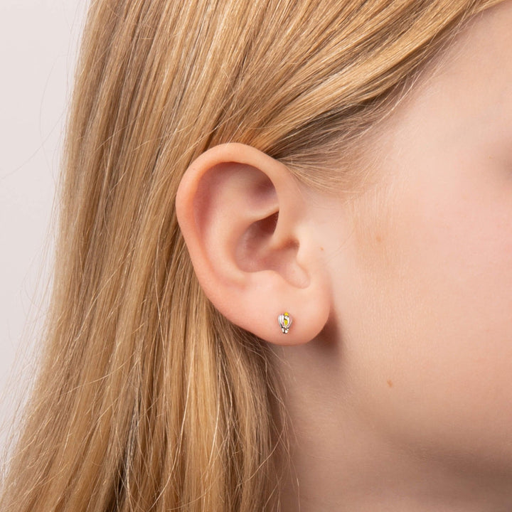 D for Diamond Enamel Hot Air Balloon Silver Stud Earrings