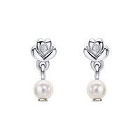 D for Diamond Freshwater Pearl Silver Flower Drop Earrings