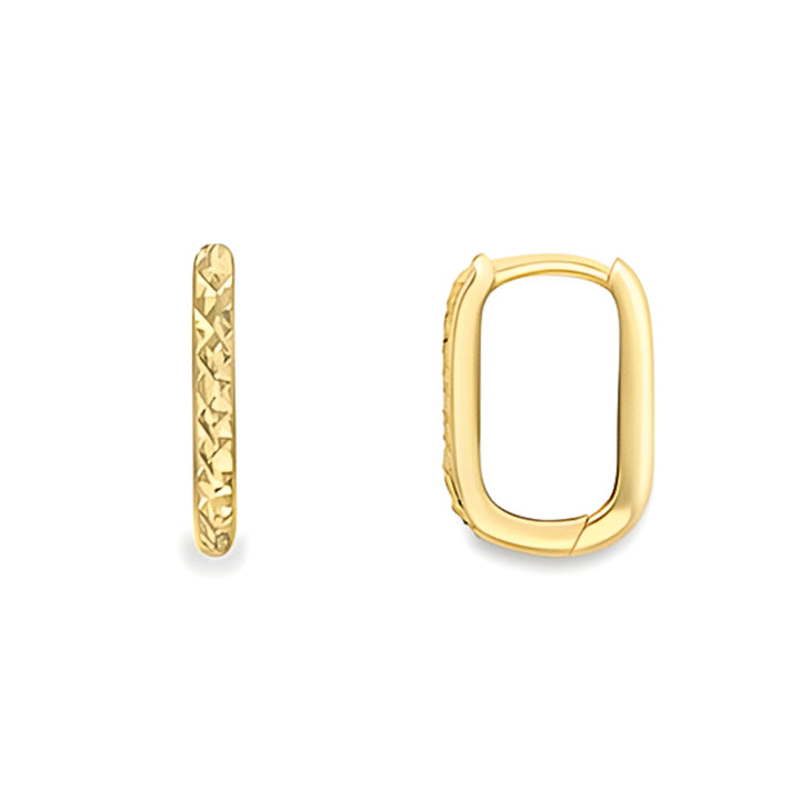Faceted Rectangular 9ct Yellow Gold Huggy Hoop Earrings
