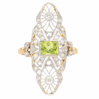 Pre-Owned Peridot and Diamond Edwardian Filigree Ring - Michael Jones Jeweller