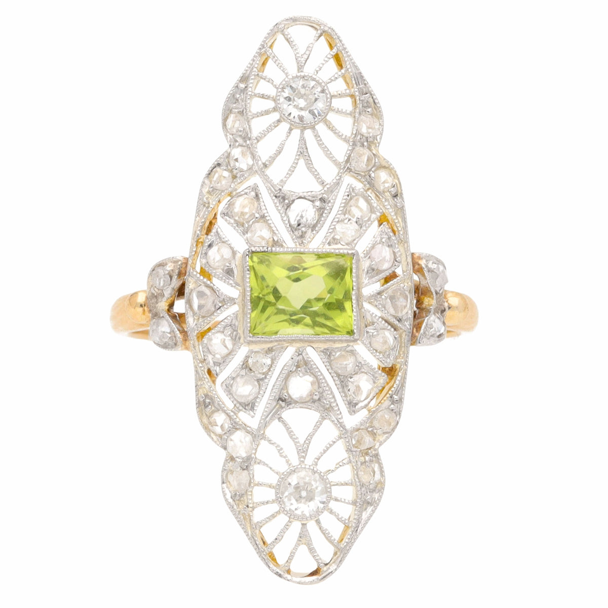Pre-Owned Peridot and Diamond Edwardian Filigree Ring - Michael Jones Jeweller