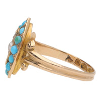 Pre-Owned Turquoise Diamond and Pearl 15ct Yellow Gold Ring
