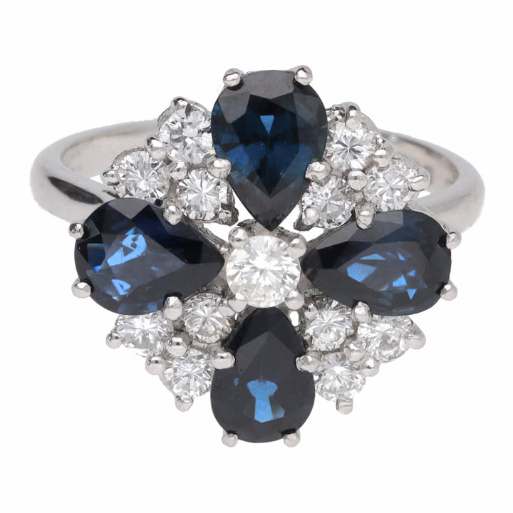 Pre-Owned Sapphire and Diamond 18ct White Gold Petal Cluster Ring - Michael Jones Jeweller