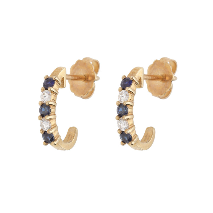 Pre-Owned Sapphire and Diamond Yellow Gold Hoop Earrings
