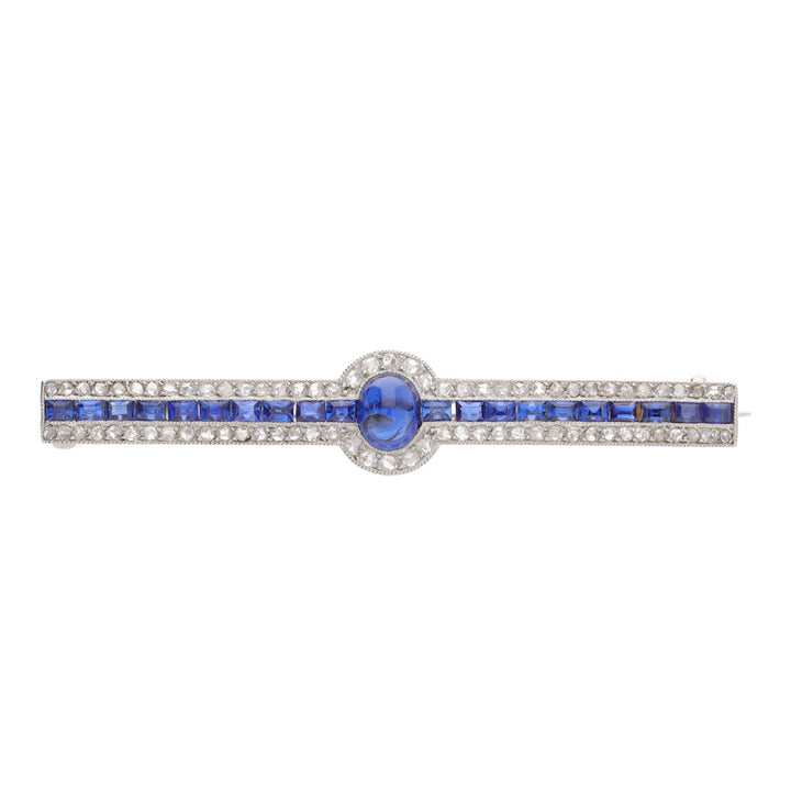 Pre-Owned Sapphire and Diamond Platinum Bar Brooch