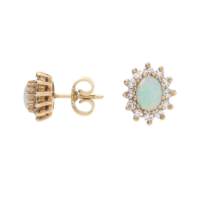 Pre-Owned Opal and Diamond Cabochon Stud Earrings