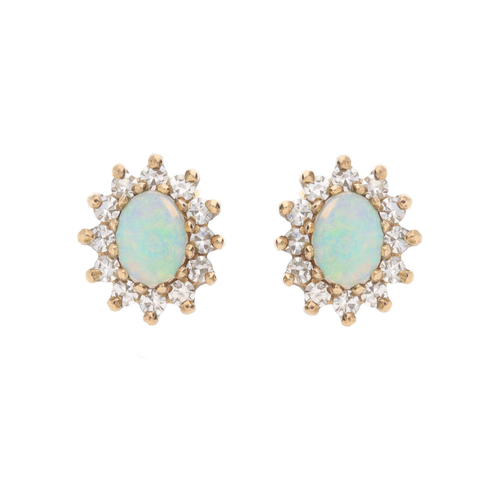 Pre-Owned Opal and Diamond Cabochon Stud Earrings
