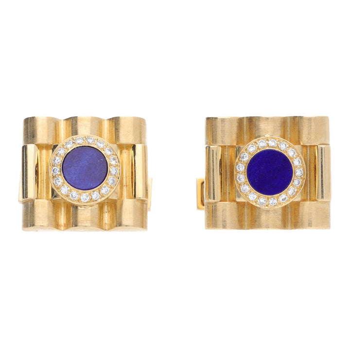 Pre-Owned Lapis and Diamond 18ct Yellow Gold Link Style Cufflinks
