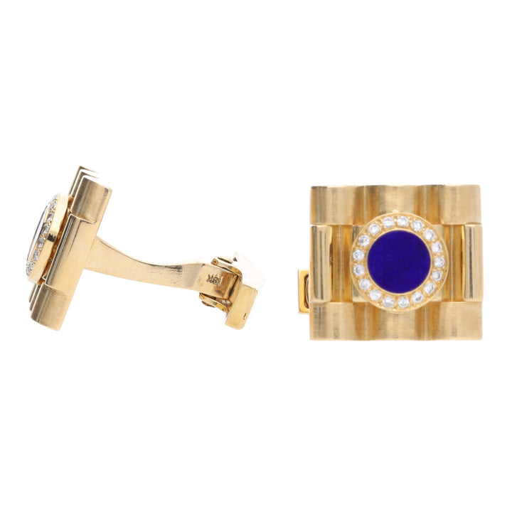 Pre-Owned Lapis and Diamond 18ct Yellow Gold Link Style Cufflinks