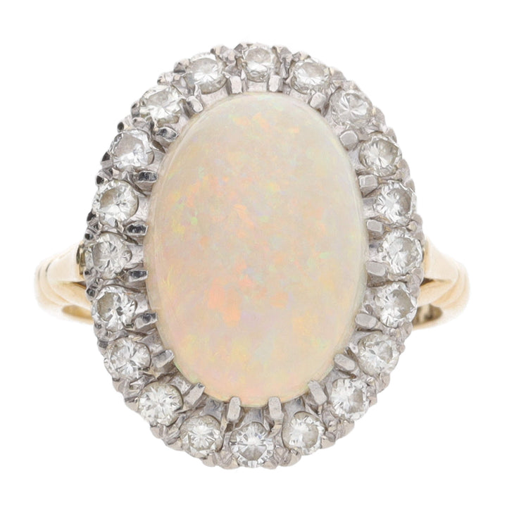 Pre-Owned Opal and Diamond 18ct Yellow Gold Cluster Ring