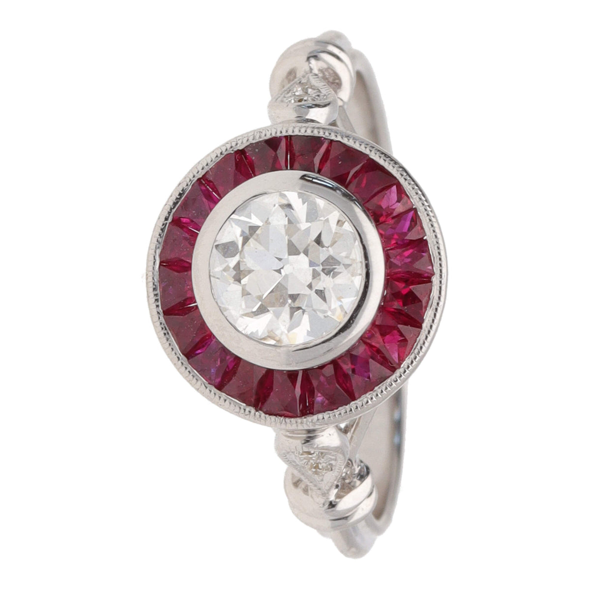 Pre-Owned Ruby and Diamond 18ct White Gold Reverse Cluster Ring - Michael Jones Jeweller