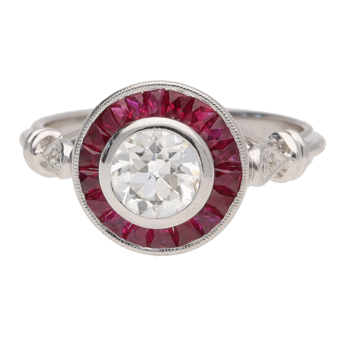 Pre-Owned Ruby and Diamond 18ct White Gold Reverse Cluster Ring - Michael Jones Jeweller