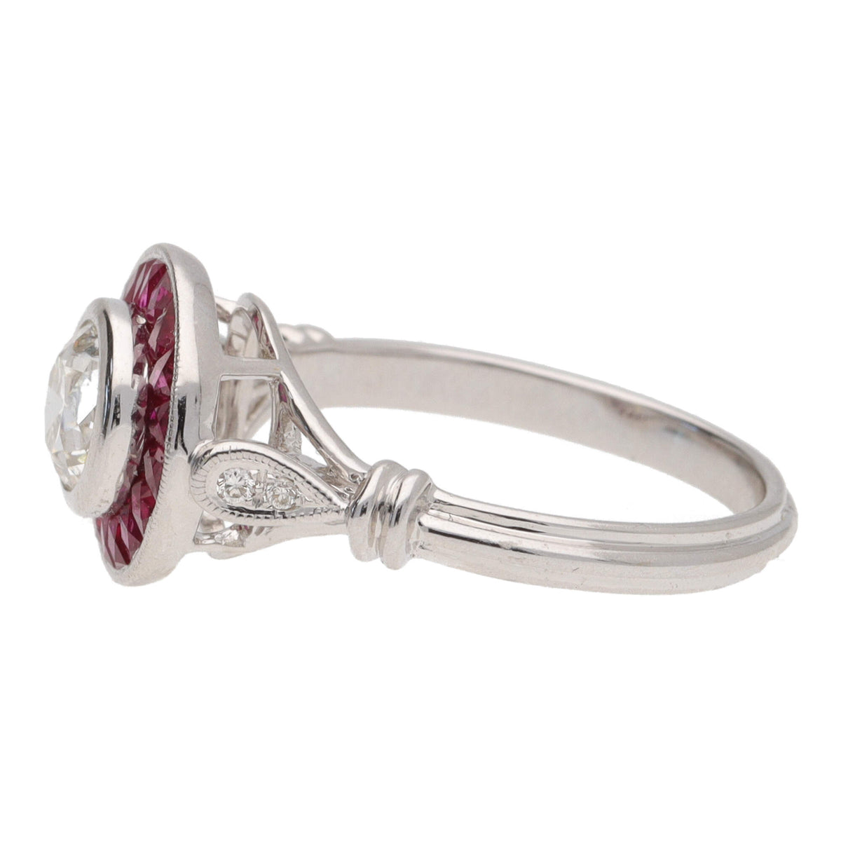 Pre-Owned Ruby and Diamond 18ct White Gold Reverse Cluster Ring - Michael Jones Jeweller