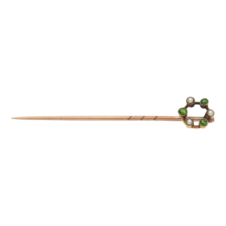 Pre-Owned Demantoid Garnet and Pearl Cluster Stick Pin