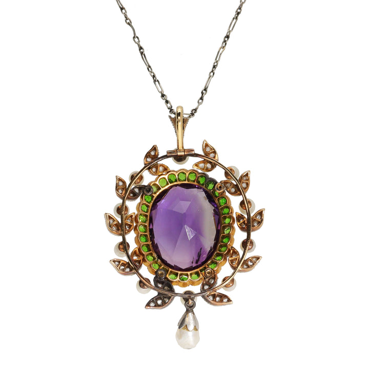 Pre-Owned Amethyst, Demantoid Garnet, Diamond and Seed Pearl Pendant