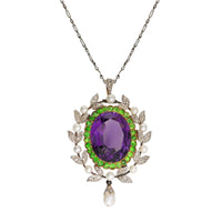 Pre-Owned Amethyst, Demantoid Garnet, Diamond and Seed Pearl Pendant