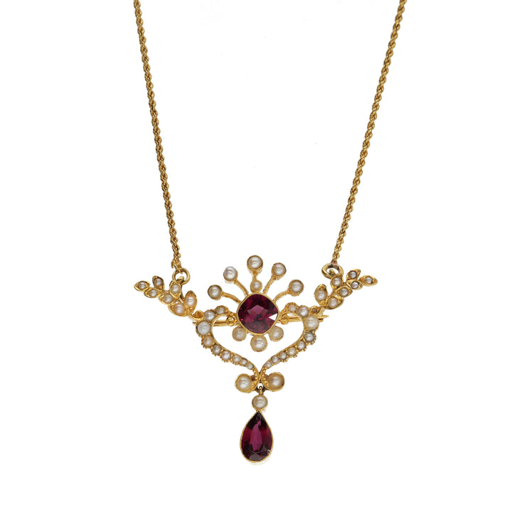 Pre-Owned Rhodolite Garnet and Seed Pearl Brooch Pendant