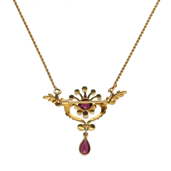 Pre-Owned Rhodolite Garnet and Seed Pearl Brooch Pendant
