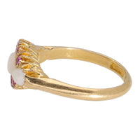 Pre-Owned Opal and Ruby 18ct Yellow Gold Three Stone Ring - Michael Jones Jeweller