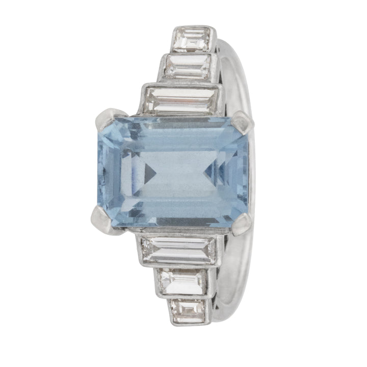Pre-Owned Aquamarine and Diamond Cocktail Ring