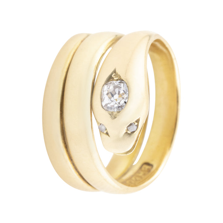 Pre-Owned Diamond Set 18ct Yellow Gold Snake Ring