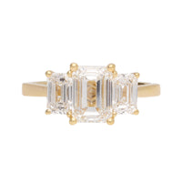 Emerald Cut Laboritory Grown Diamond 18ct Yellow GOld Three Stone Ring - Michael Jones Jeweller