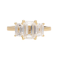 Emerald Cut Laboritory Grown Diamond 18ct Yellow GOld Three Stone Ring - Michael Jones Jeweller