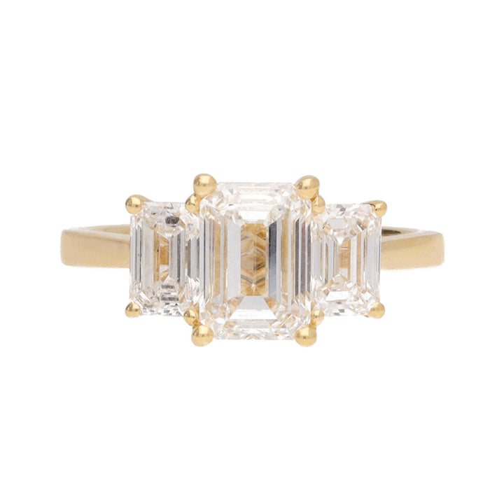 Emerald Cut Laboritory Grown Diamond 18ct Yellow GOld Three Stone Ring