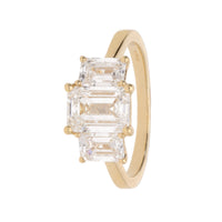 Emerald Cut Laboritory Grown Diamond 18ct Yellow GOld Three Stone Ring - Michael Jones Jeweller