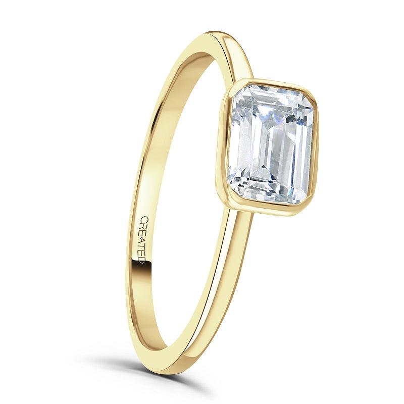 Brown & Newirth Created 1.09ct Laboratory Grown Diamond Emerald Cut 18ct Yellow Gold Silhouette Ring - Michael Jones Jeweller
