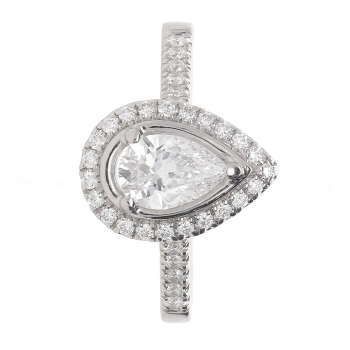 Pre-Owned Skye Pear Halo 0.60ct D SI1 Diamond Platinum Ring