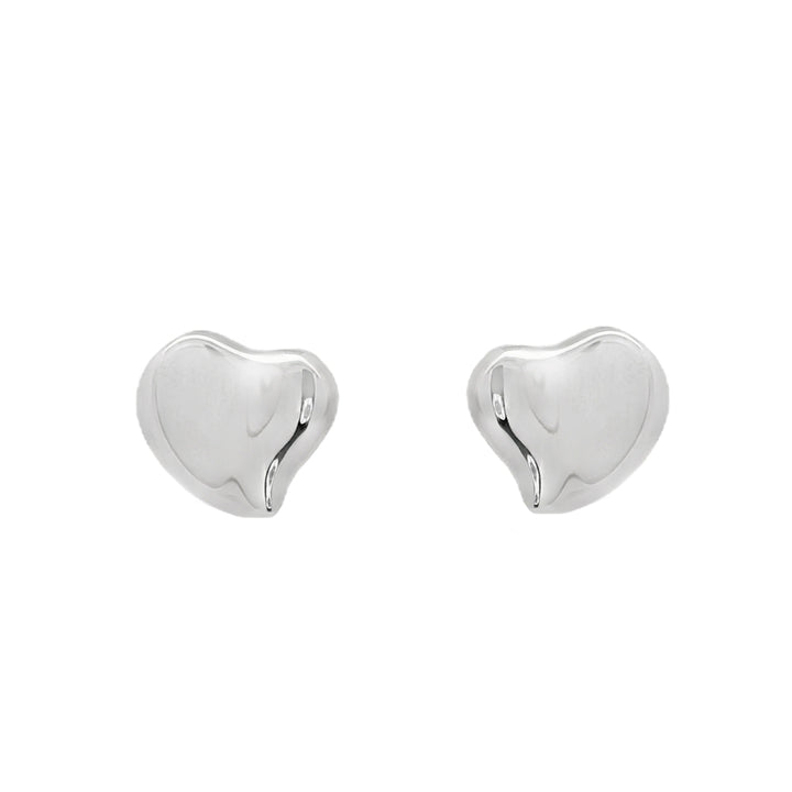 Stylised Polished Silver Heart Stud Earrings - Michael Jones Jeweller
