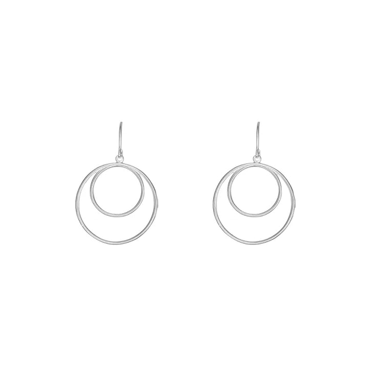 Double Circle Silver Hook Drop Earrings - Michael Jones Jeweller