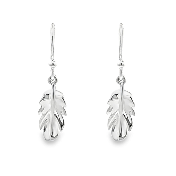 Silver Polished Feather Drop Earrings - Michael Jones Jeweller