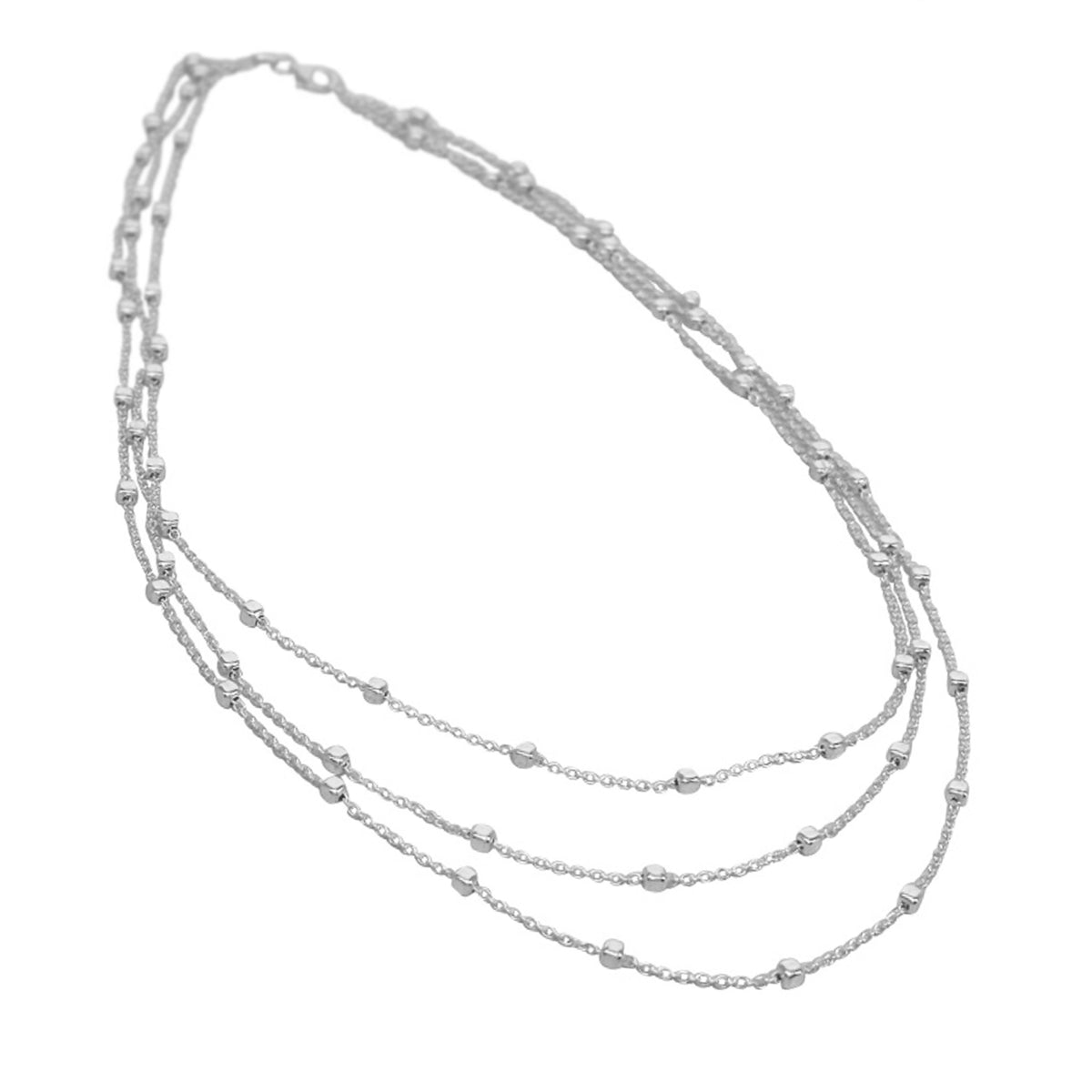 Silver Triple Row Cube Bead Necklace - Michael Jones Jeweller