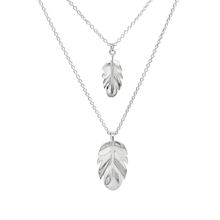 Silver Double Chain Feather Necklace - Michael Jones Jeweller