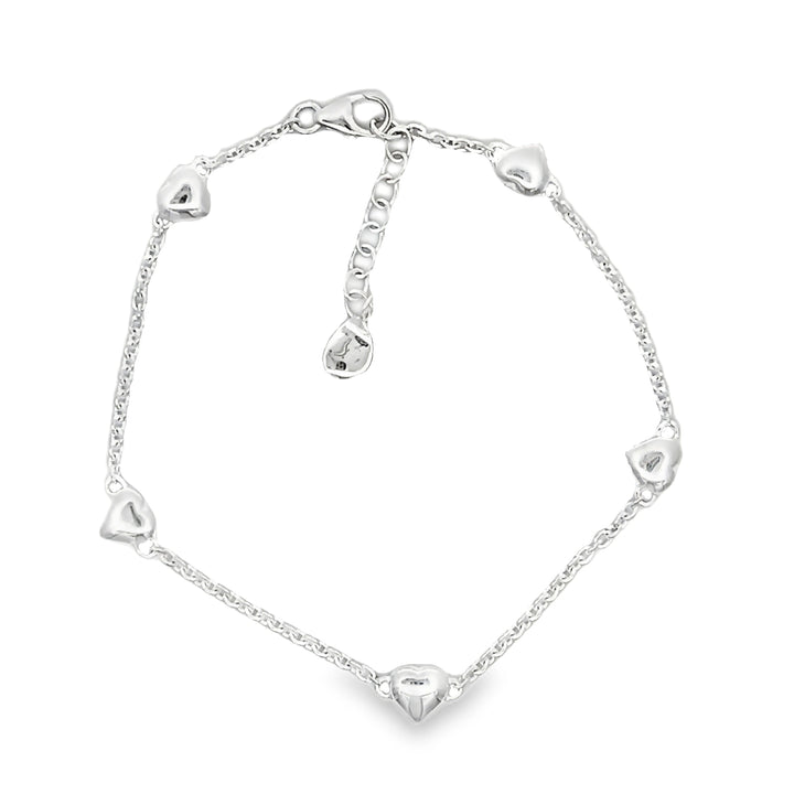 Silver Heart Station Link Bracelet - Michael Jones Jeweller