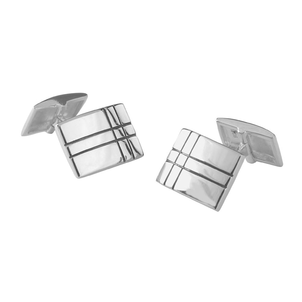 Rectagular Checkered Silver Cufflinks - Michael Jones Jeweller