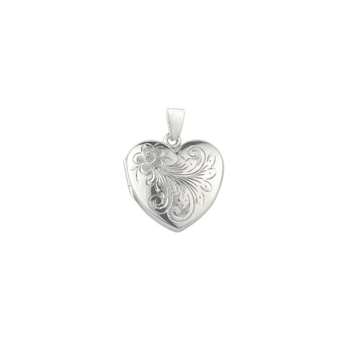 Floral Engraved Heart Shape Silver Locket - Michael Jones Jeweller
