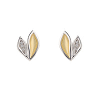 Double Leaf Cubic Zirconia Silver Yellow Gold Plated Stud Earrings - Michael Jones Jeweller