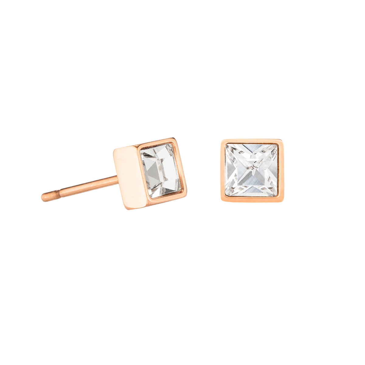 Coeur de Lion Brilliant Small Stud Earrings Rose Gold Crystal - Michael Jones Jeweller